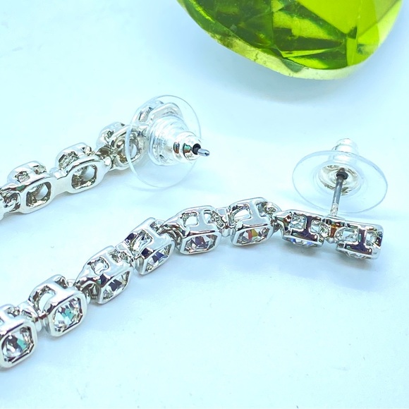 Rhinestone Earrings Long Sparkling Pierced Post Earrings - Picture 7 of 7